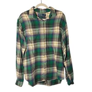 Ralph Lauren Polo Mens Long Sleeve Green Plaid Flannel Button Up Size XL